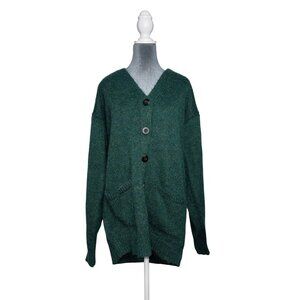ANA New Approach Cardigan Women ST Green V-Neck Button Knit Long Sleeve Pockets